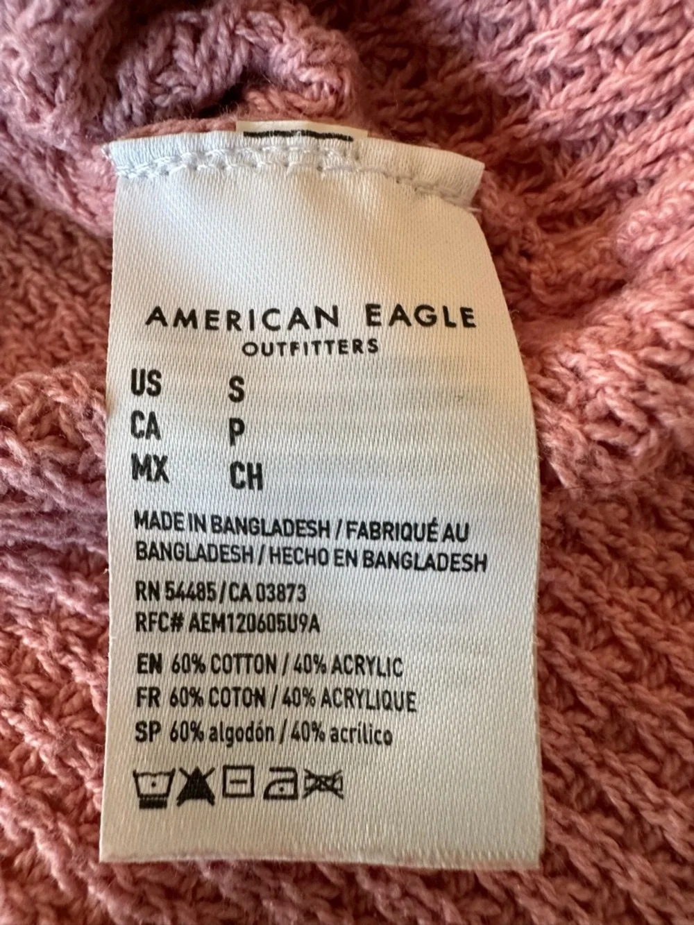 American Eagle Waffle Knit Henley Sweater Pink Long Sleeve Casual Small